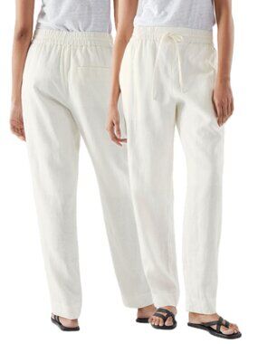 COS Linen Relaxed-Fit Drawstring Straight-Leg Tapered Trousers (Ivory)